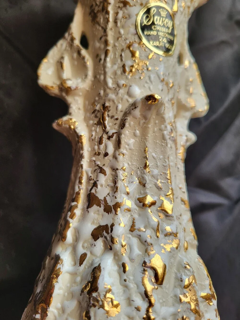 Savory China 12 In. Vase With 24 Kt. Splattered Gold Throughout.